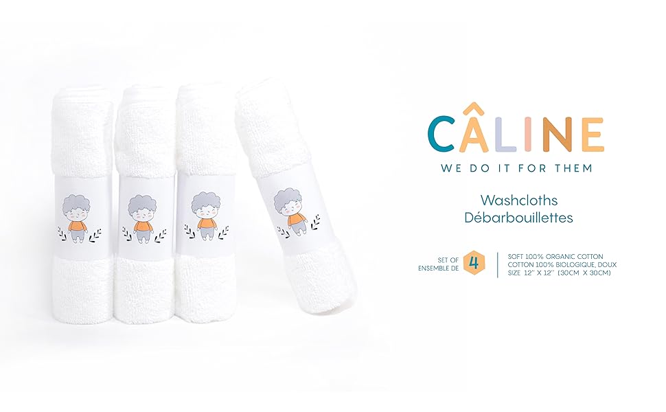 CÂLINE Organic Cotton Washcloths – Set of 4